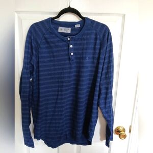 Men’s Original Penguin Long Sleeve Henley Shirt Size XL Blue Striped Gorpcore